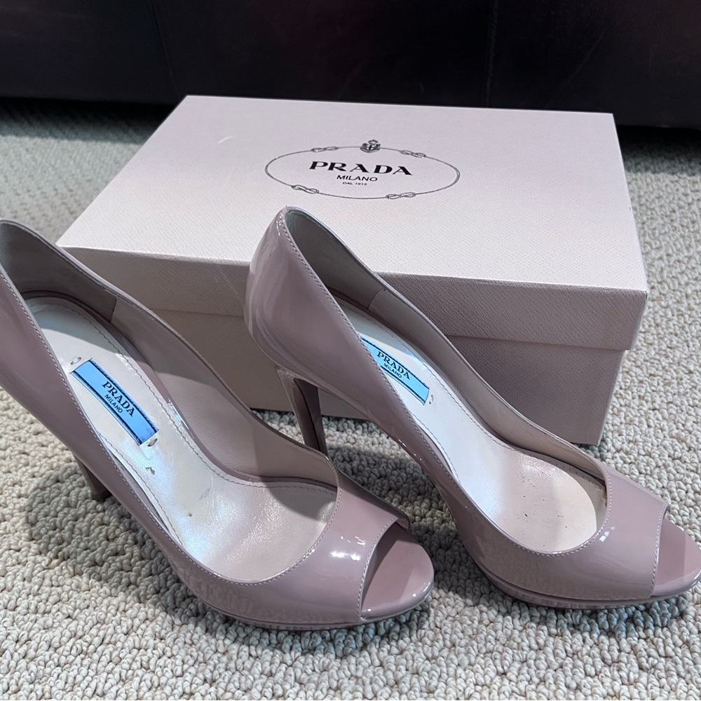 Prada Vernice Basic Nudo Peep Toe Pumps.  Worn once.